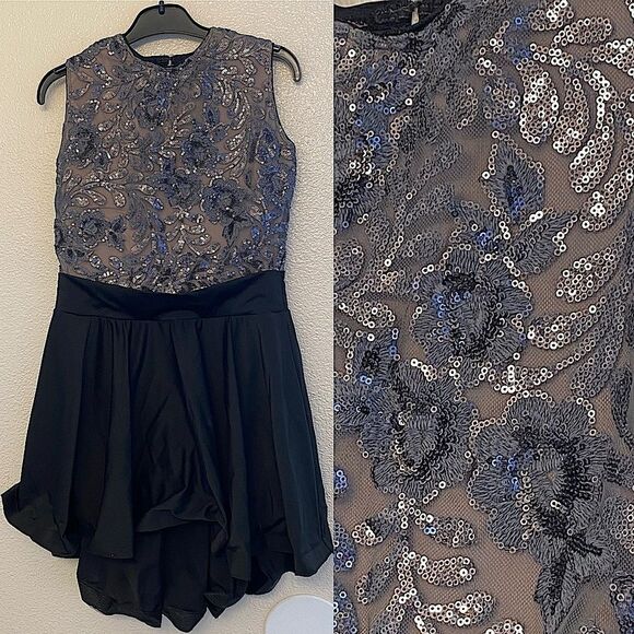 Revolution Dance Costume lyrical silver sequin black dress RC19753 child XLC - Picture 1 of 14